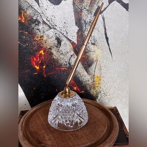 Vintage Crystal and Gold Tone pen paperweight